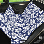 White Blue Hibiscus Floral Pattern Print Pet Car Back Seat Cover