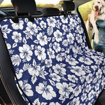 White Blue Hibiscus Floral Pattern Print Pet Car Back Seat Cover
