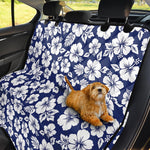 White Blue Hibiscus Floral Pattern Print Pet Car Back Seat Cover