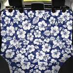 White Blue Hibiscus Floral Pattern Print Pet Car Back Seat Cover