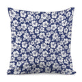 White Blue Hibiscus Floral Pattern Print Pillow Cover