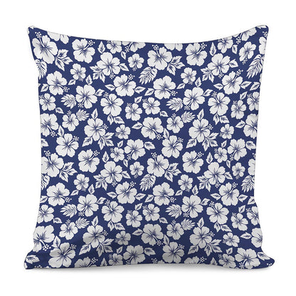 White Blue Hibiscus Floral Pattern Print Pillow Cover