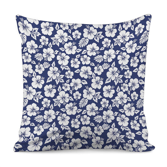 White Blue Hibiscus Floral Pattern Print Pillow Cover