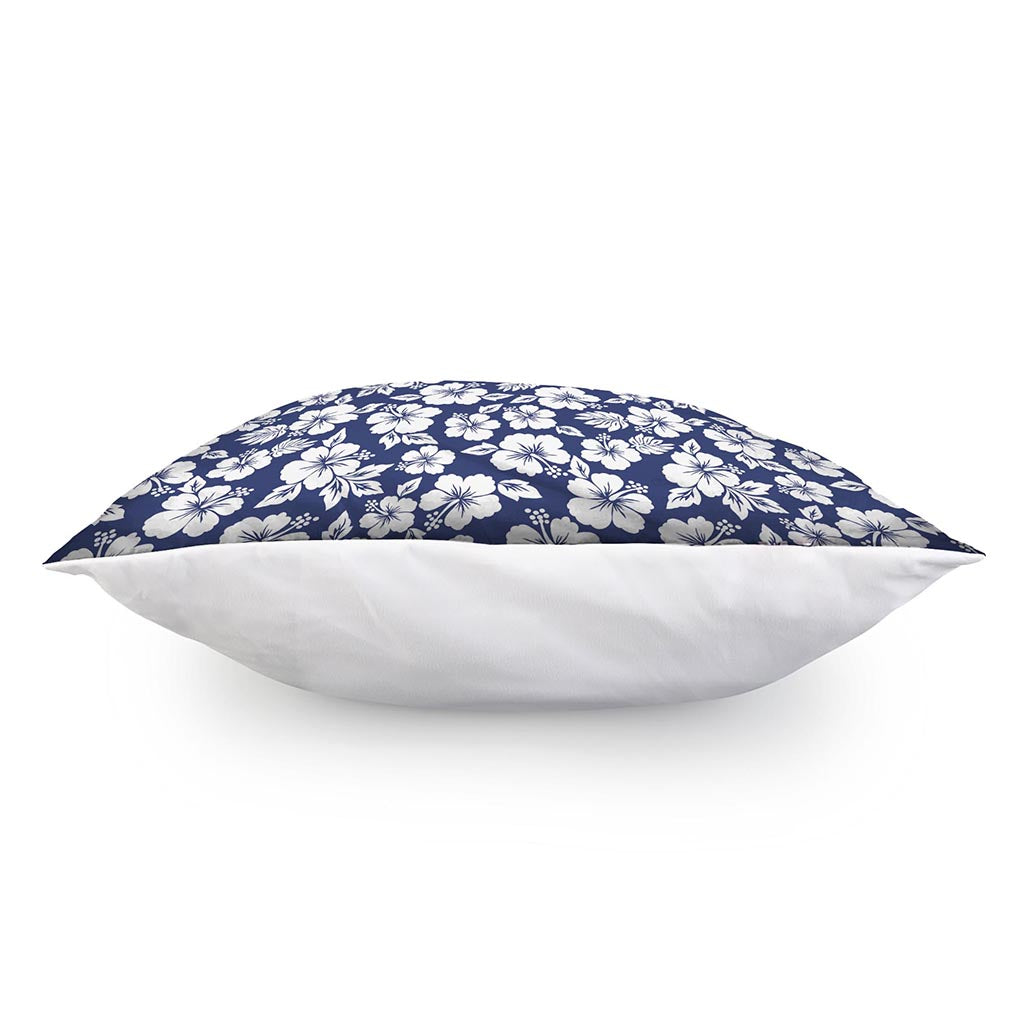 White Blue Hibiscus Floral Pattern Print Pillow Cover