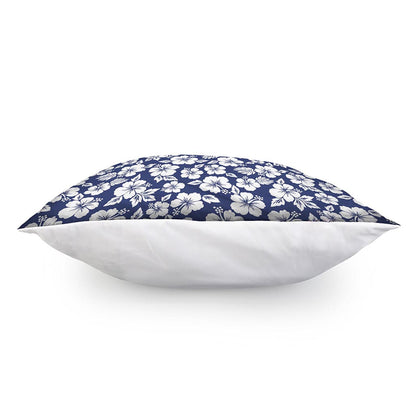 White Blue Hibiscus Floral Pattern Print Pillow Cover