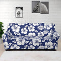 White Blue Hibiscus Floral Pattern Print Sofa Cover