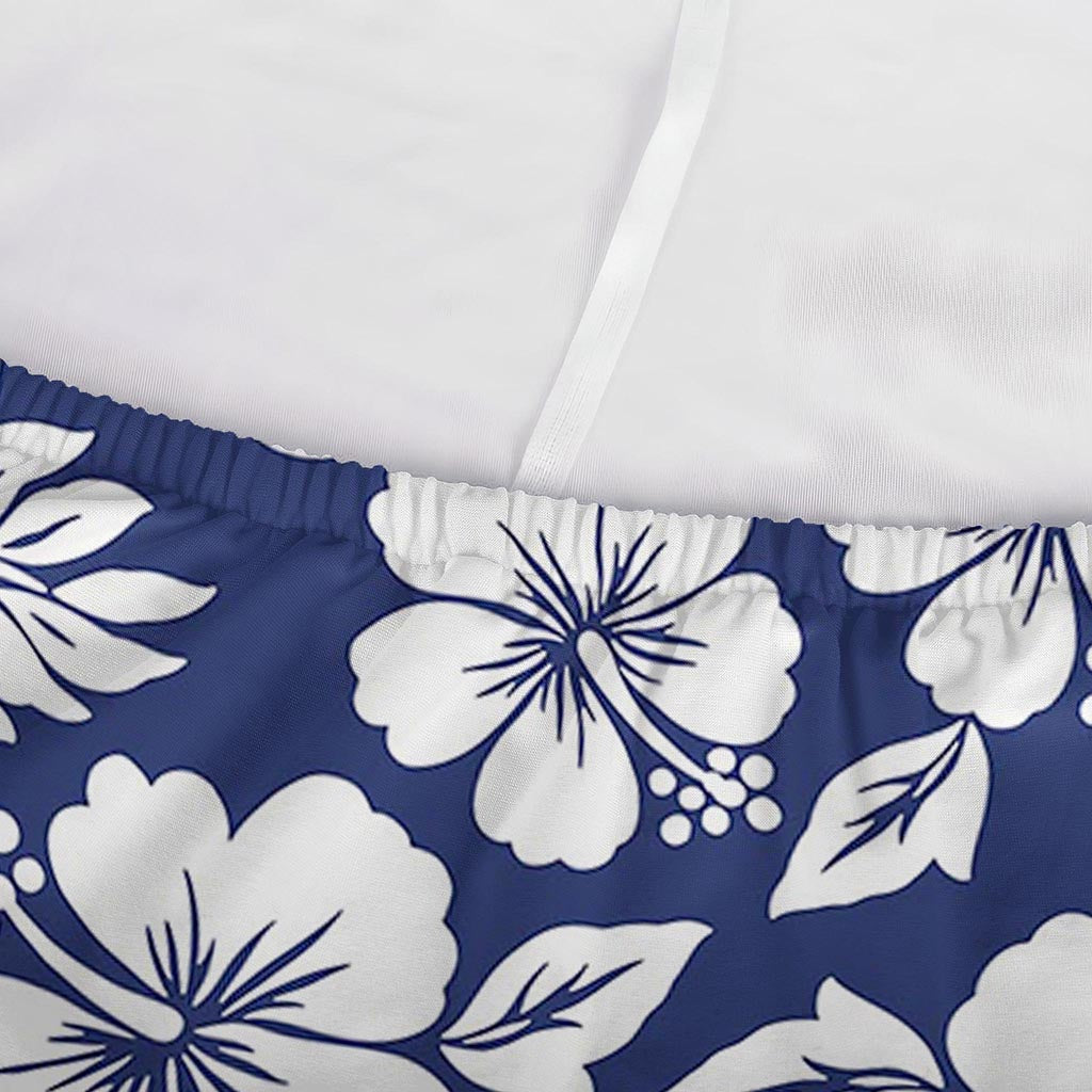 White Blue Hibiscus Floral Pattern Print Sofa Cover