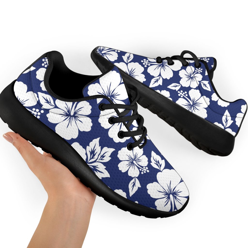 White Blue Hibiscus Floral Pattern Print Sport Shoes GearFrost