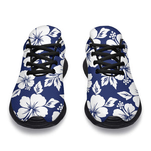 White Blue Hibiscus Floral Pattern Print Sport Shoes GearFrost