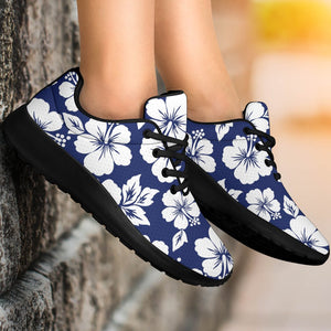 White Blue Hibiscus Floral Pattern Print Sport Shoes GearFrost