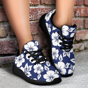 White Blue Hibiscus Floral Pattern Print Sport Shoes GearFrost