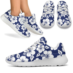 White Blue Hibiscus Floral Pattern Print Sport Shoes GearFrost