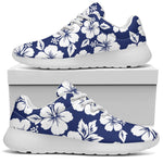 White Blue Hibiscus Floral Pattern Print Sport Shoes GearFrost