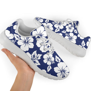 White Blue Hibiscus Floral Pattern Print Sport Shoes GearFrost