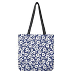 White Blue Hibiscus Floral Pattern Print Tote Bag