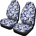 White Blue Hibiscus Floral Pattern Print Universal Fit Car Seat Covers