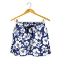 White Blue Hibiscus Floral Pattern Print Women's Shorts