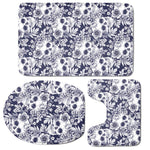 White Blue Skull Floral Pattern Print 3 Piece Bath Mat Set
