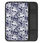 White Blue Skull Floral Pattern Print Car Center Console Cover