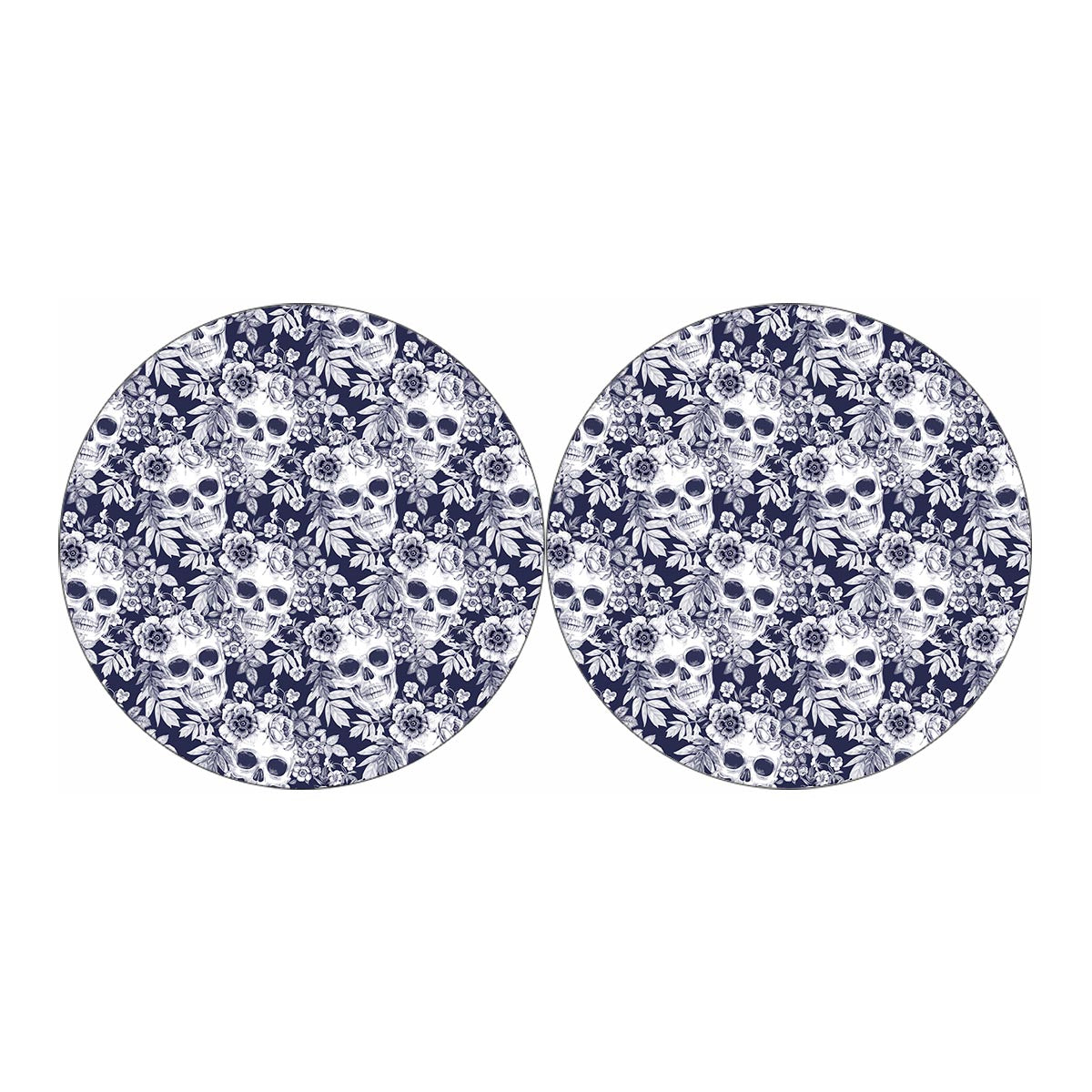 White Blue Skull Floral Pattern Print Car Coasters