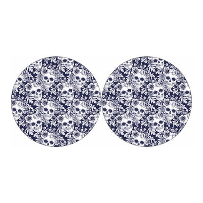White Blue Skull Floral Pattern Print Car Coasters