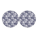 White Blue Skull Floral Pattern Print Car Coasters