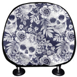 White Blue Skull Floral Pattern Print Car Headrest Covers