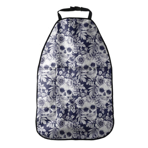 White Blue Skull Floral Pattern Print Car Seat Organizers