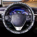White Blue Skull Floral Pattern Print Car Steering Wheel Cover