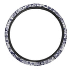 White Blue Skull Floral Pattern Print Car Steering Wheel Cover