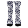 White Blue Skull Floral Pattern Print Crew Socks