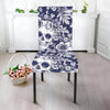 White Blue Skull Floral Pattern Print Dining Chair Slipcover