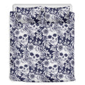 White Blue Skull Floral Pattern Print Duvet Cover Bedding Set
