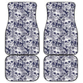 White Blue Skull Floral Pattern Print Front and Back Car Floor Mats