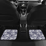 White Blue Skull Floral Pattern Print Front and Back Car Floor Mats