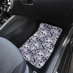 White Blue Skull Floral Pattern Print Front and Back Car Floor Mats