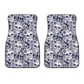 White Blue Skull Floral Pattern Print Front Car Floor Mats