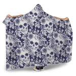 White Blue Skull Floral Pattern Print Hooded Blanket