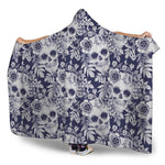 White Blue Skull Floral Pattern Print Hooded Blanket