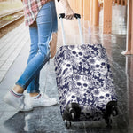 White Blue Skull Floral Pattern Print Luggage Cover GearFrost