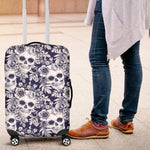 White Blue Skull Floral Pattern Print Luggage Cover GearFrost
