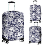 White Blue Skull Floral Pattern Print Luggage Cover GearFrost