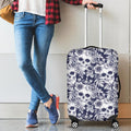 White Blue Skull Floral Pattern Print Luggage Cover