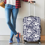 White Blue Skull Floral Pattern Print Luggage Cover GearFrost