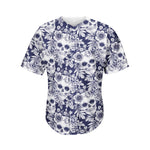 White Blue Skull Floral Pattern Print Men's Baseball Jersey
