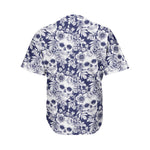White Blue Skull Floral Pattern Print Men's Baseball Jersey