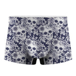 White Blue Skull Floral Pattern Print Men's Boxer Briefs