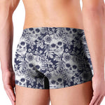 White Blue Skull Floral Pattern Print Men's Boxer Briefs