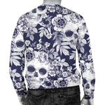 White Blue Skull Floral Pattern Print Men's Crewneck Sweatshirt GearFrost