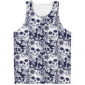 White Blue Skull Floral Pattern Print Men's Tank Top